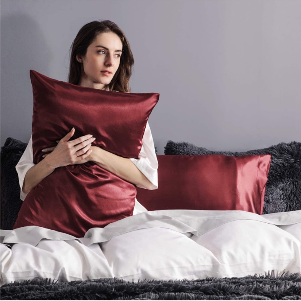 Burgundy Skin Silk Pillowcase Satin 2-Pack, 20x30” - Picture 5 of 7